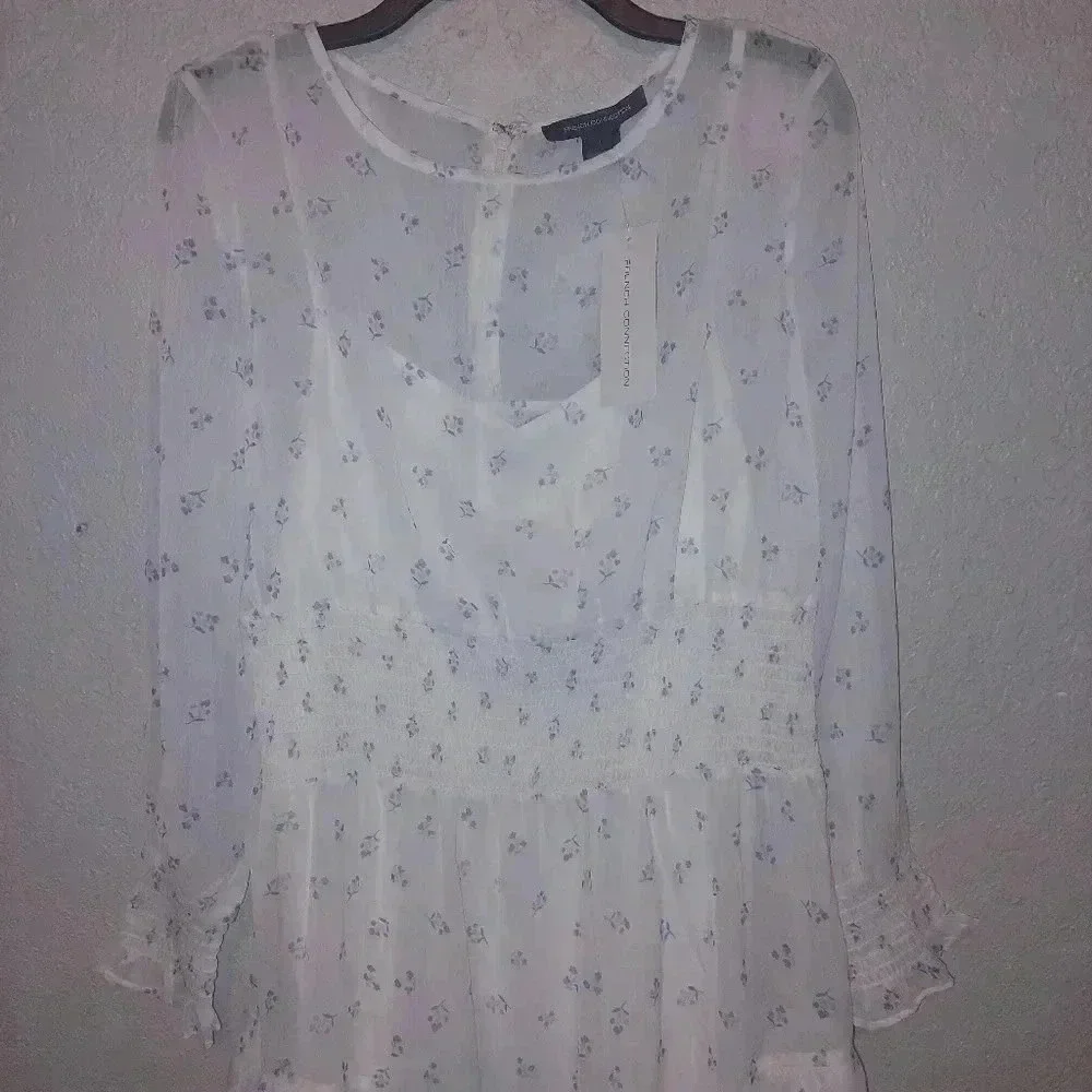 French Connection Cecilia Hallie Recycled Polyester Crinkle Ruffle Mini Dress L - Picture 5 of 13